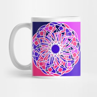 Square geometric ornament with repeated shapes in random bright neon colors Mug